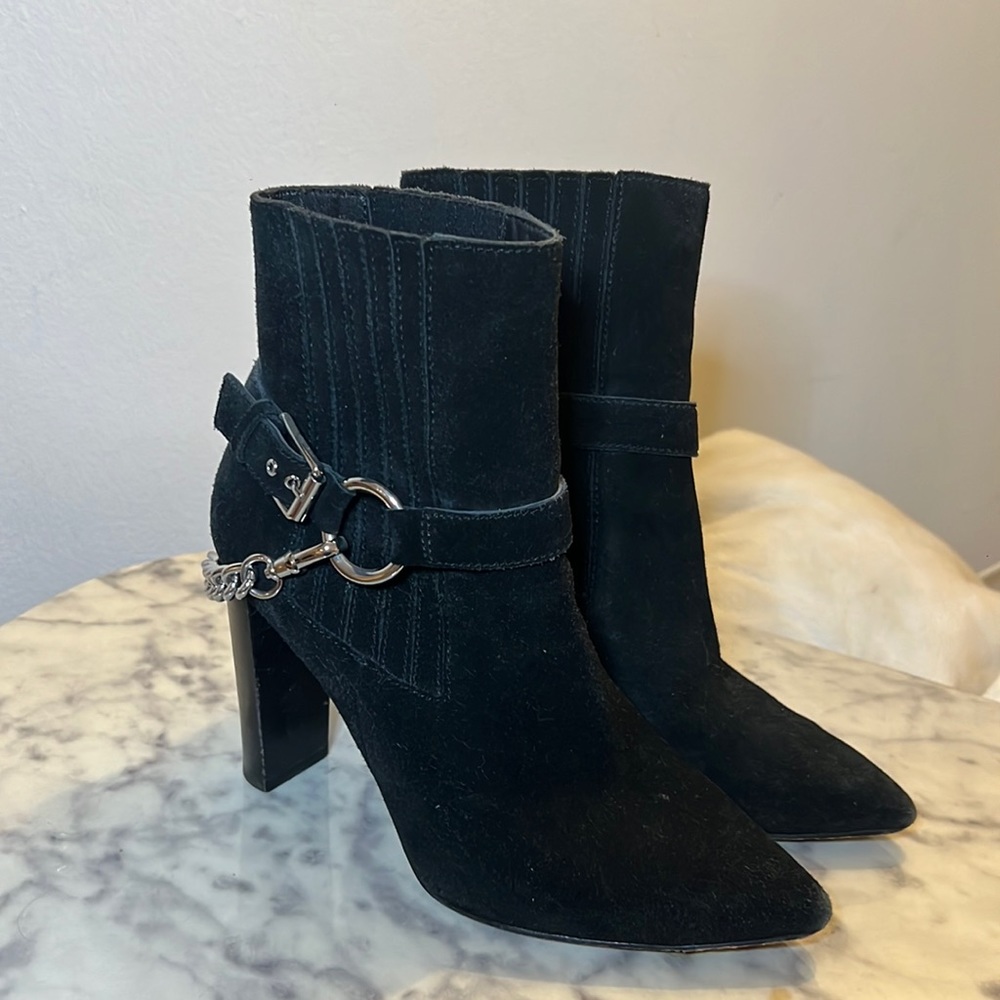 Paige London Black Suede Chain Heels Boots